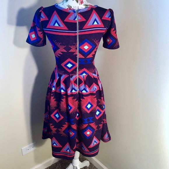 SOLD LuLaRoe “Amelia” Fit & Flare Aztec Dress XS - Picture 4 of 8
